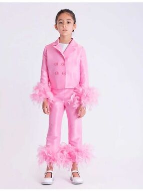 Girls' Pink Feather-Trim Matching Set